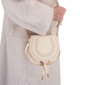Chloé Small Marcie Saddle Bag in Grained Leather Misty Ivory
